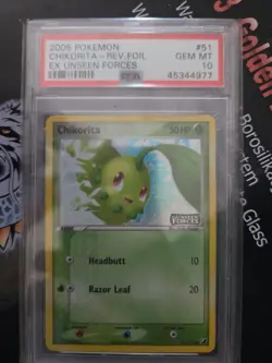 Pokemon Chikorita Reverse Holo Ex Unseen Forces Psa 10 Gem Mint 2005 - Image 1