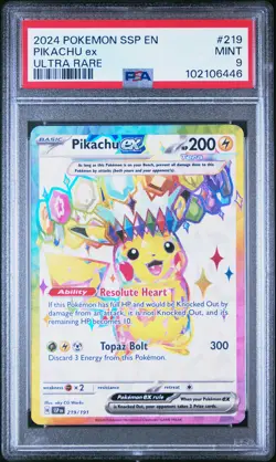 2024 POKEMON SSP EN-SURGING SPARKS ULTRA RARE #219 PIKACHU EX PSA 9 - Image 1
