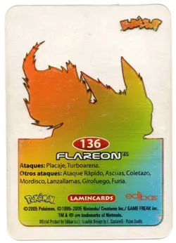 FLAREON #136 LAMINCARD COLECCION POKEMON LAMINCARDS 2005 EDIBAS (USADA) - Image 2