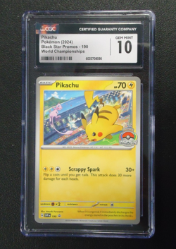 2024 POKEMON Pikachu SVP190 Black Star Promo World Champions CGC GEM MINT 10 - Image 1