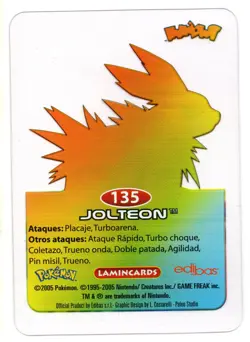 JOLTEON #135 LAMINCARD COLECCION POKEMON LAMINCARDS 2005 EDIBAS (USADA) - Image 2