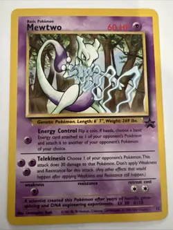 Vintage 1999 Basic Pokemon Mewtwo 12 Black Star Promo Card 60 HP - Image 1