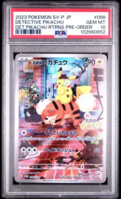 2023 POKEMON JAPANESE SV-P PROMO #098 DETECTIVE PIKACHU PSA 10 - Image 1