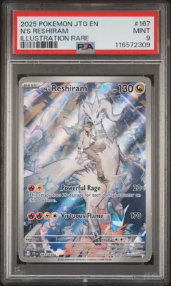 2025 POKEMON JTG EN-JOURNEY TOGETHER ILLUSTRATION RARE #167 N'S RESHIRAM PSA 9 - Image 1
