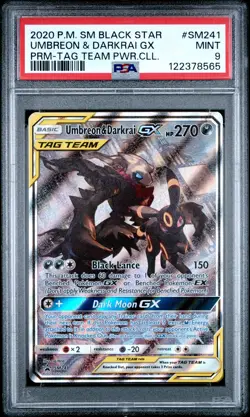 2020 POKEMON SM BLACK STAR PROMO TAG TEAM POWERS COLL UMBREON & DARKRAI GX PSA 9 - Image 1