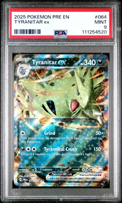 2025 POKEMON PRE EN-PRISMATIC EVOLUTIONS #064 TYRANITAR EX PSA 9 - Image 1