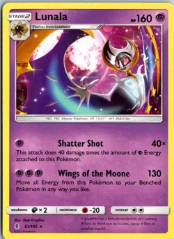 Lunala 61/145 Non Holo Rare Guardians Rising Pokemon TCG Card LP - Image 1