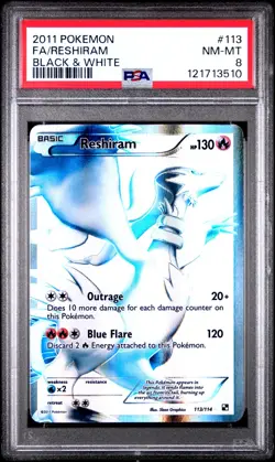 Reshiram 113/114 PSA 8 BW Black & White Base Set Full Art White Pokemon Card ZY8 - Image 1