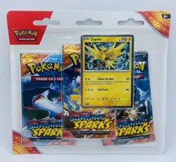 Surging Sparks 3 Booster Blister - Zapdos Promo Card - Pokemon TCG Sealed Pack - Image 1