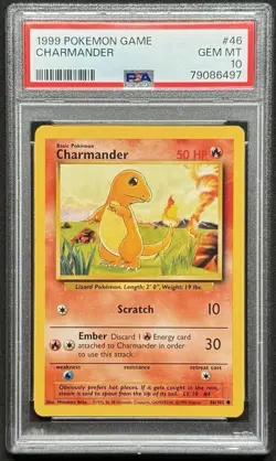 PSA 10 Charmander 46/102 1999 Pokemon Base Set Unlimited WOTC Vintage GEM MINT - Image 1