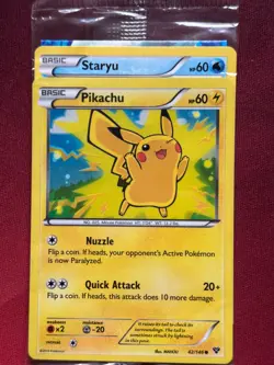 PIKACHU 42/146 XY 2014 LEGO Movie PROMO SEALED HOLO Pokemon TCG card w/Staryu - Image 2