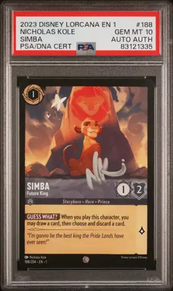 PSA 10 Disney Lorcana Simba Future King Card 189/204 Signed Auto Nicholas Kole - Image 1