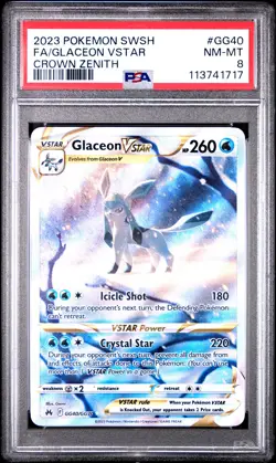 2023 POKEMON SWORD & SHIELD CROWN ZENITH #GG40 FULL ART/GLACEON VSTAR PSA 8 - Image 1