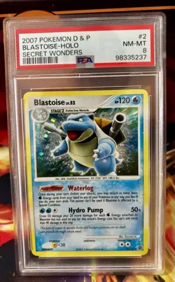 2007 POKEMON D & P BLASTOISE-HOLO SECRET WONDERS PSA 8 - Image 1