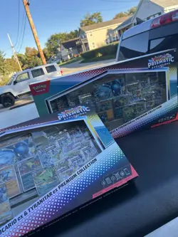 2x Pokemon Prismatic Evolutions Lucario EX & Tyranitar EX Premium Collection - Image 1