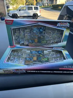 2x Pokemon Prismatic Evolutions Lucario EX & Tyranitar EX Premium Collection - Image 2