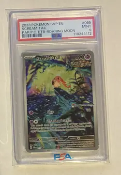 2023 POKEMON ROARING MOON POKEMON CENTER ETB PROMO EN #065 SCREAM TAIL PSA 9 - Image 1
