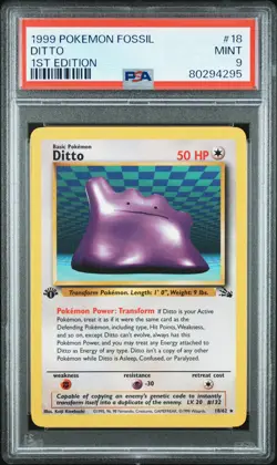1999 POKEMON FOSSIL 1ST ED #18 DITTO PSA 9 - Image 1