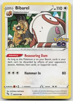Pokemon Bibarel Common Pokemon GO 060/078 LP - Image 1