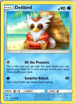 Pokemon TCG Sun and Moon Guardians Rising LP Delibird 26/145 - Image 1
