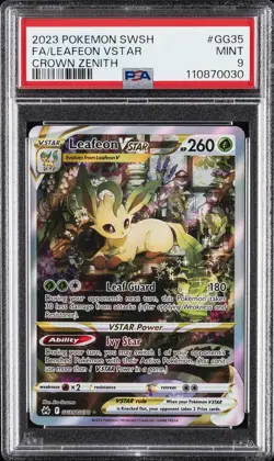 2023 POKEMON SWORD & SHIELD CROWN ZENITH #GG35 FULL ART/LEAFEON VSTAR PSA 9 - Image 1