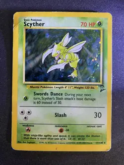 Scyther Holo Rare Base Set 2 17/130 Pokemon Card WOTC Vintage 1999 MP Played - Image 1