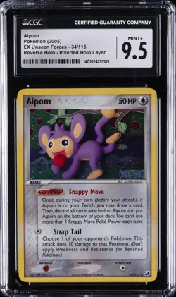 2005 POKEMON EX UNSEEN FORCES #34 AIPOM-REVERSE FOIL CGC 9.5 - Image 1