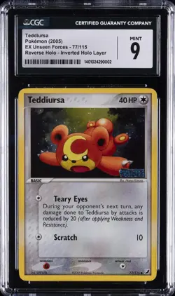 2005 POKEMON EX UNSEEN FORCES #77 TEDDIURSA-REVERSE FOIL CGC 9 - Image 1