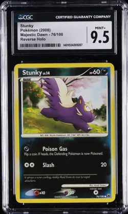 2008 POKEMON DIAMOND & PEARL MAJESTIC DAWN #76 STUNKY-REVERSE FOIL CGC 9.5 - Image 1