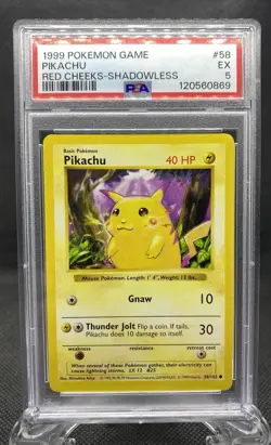 1999 Pokemon Base Set Shadowless Pikachu Red Cheeks 58/102 PSA 5 - Image 1