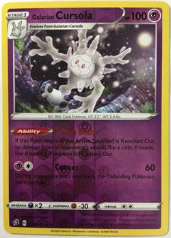 POKEMON GALARIAN CURSOLA 079/192 REBEL CLASH RARE REVERSE HOLO NEAR MINT - Image 1