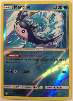 POKEMON MANTINE 58/214 LOST THUNDER UNCOMMON REVERSE HOLO NEAR MINT - Image 1