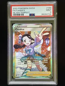 PSA 9 MINT Candice, SWSH Silver Tempest Pokemon Full Art, 189/195 - Image 1