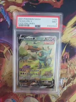 Golurk V (Alt. Full Art) 182 / 203 PSA 9 MINT - Evolving Skies Holo Pokemon TCG - Image 1