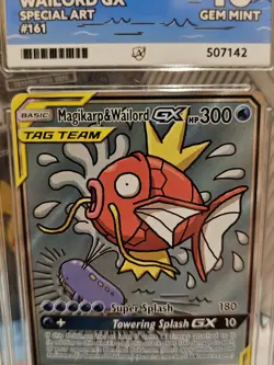 Pokemon Magikarp & Wailord GX Team Up Full Alt Art #161 ACE 10 Gem Mint - Image 2