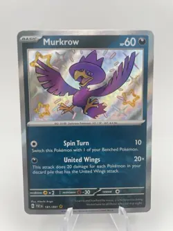 Pokemon TCG Murkrow Scarlet & Violet: Paldean Fates 181/091 Holo Shiny Rare NM - Image 1