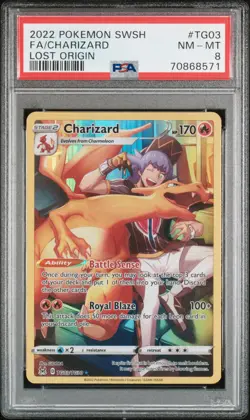 2022 POKEMON SWORD & SHIELD LOST ORIGIN #TG03 FULL ART/CHARIZARD PSA 8 - Image 1