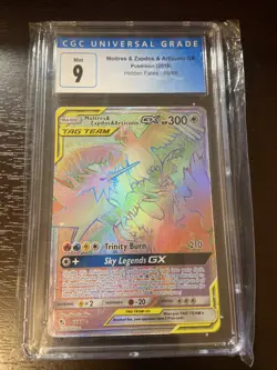 Pokemon Hidden Fates Moltres Zapdos Articuno GX Rainbow 69/68 CGC 9 Mint - Image 3