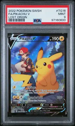 2022 POKEMON SWORD & SHIELD LOST ORIGIN #TG16 FULL ART/PIKACHU V PSA 9 - Image 1