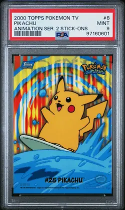 2000 TOPPS POKEMON TV ANIMATION SER 2 STICK-ONS #8 PIKACHU PSA 9 - Image 1