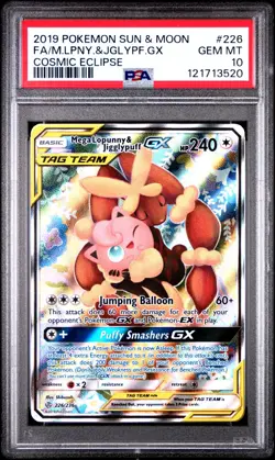 Mega M Lopunny & Jigglypuff GX 226/236 PSA 10 SM Cosmic Eclipse Pokemon Card PC - Image 1