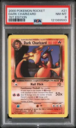 2000 POKEMON ROCKET 1ST ED #21 DARK CHARIZARD PSA 8 - Image 1