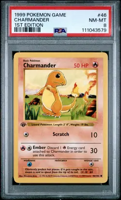 1999 POKEMON BASE SET 1ST EDITION #46 CHARMANDER PSA 8 - Image 1