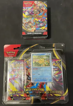 Pokemon Mega Evolutions Lot Of 2 (1)Booster Bundle, tin, (1) 3 pack blister - Image 1