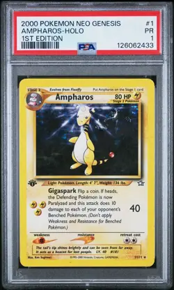PSA 1 Ampharos 1st Edition Holo 1/111 2000 Neo Genesis Pokemon WoTC POP 6 PR - Image 1