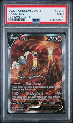2023 POKEMON SWORD & SHIELD CROWN ZENITH #GG36 FULL ART/ENTEI V PSA 9 - Image 1