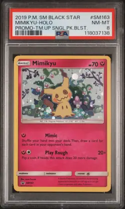 2019 POKEMON SM BLACK STAR PROMO TEAM UP SINGLE PACK BLISTERS MIMIKYU-HOLO PSA 8 - Image 1