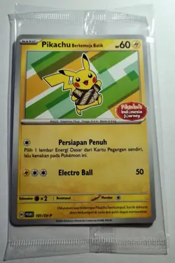 Pokemon TCG official Indonesia Promo Card 101/SV-P Pikachu Batik shirt sealed - Image 1