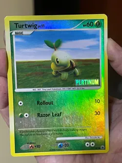 POKEMON TURTWIG LV.11 #77/100 REVERSE HOLOFOIL STAMPED PLATINUM LP CARD - Image 1