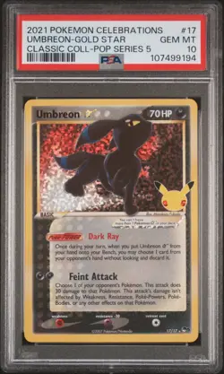 2021 POKEMON CELEBRATIONS CLASSIC COLLECTION #17 UMBREON-GOLD STAR PSA 10 - Image 1